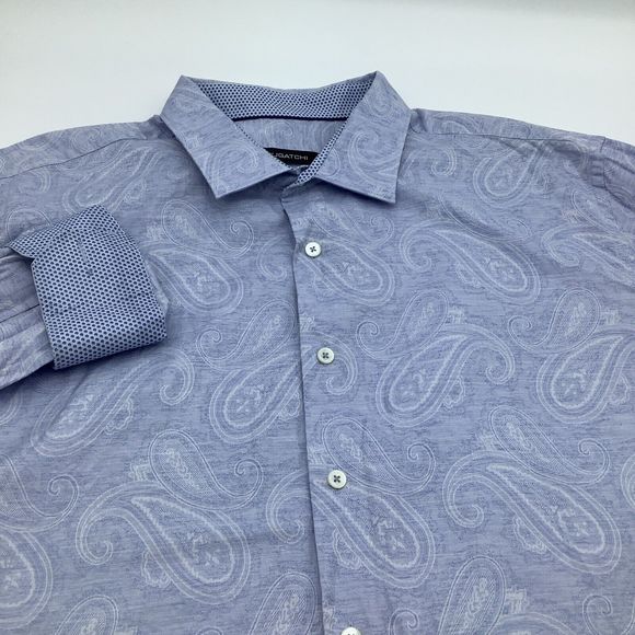 Bugatchi‎ Mens Classic Fit Long Sleeve Button Up Shirt Blue Paisley Size XL - Picture 1 of 7